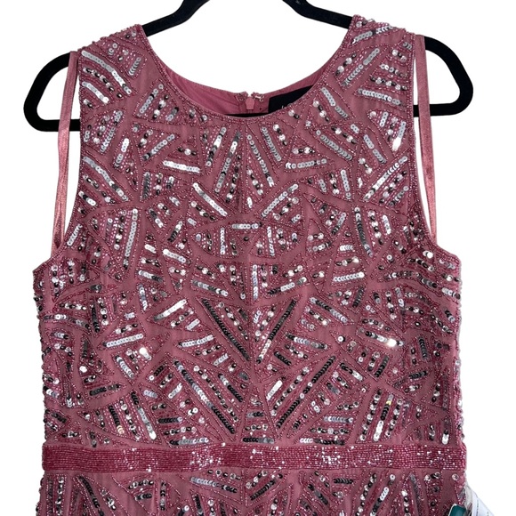 NEW NWT Mac Duggal Geometric Patterned Sequin Midi Dress Rosewood - Picture 4 of 13